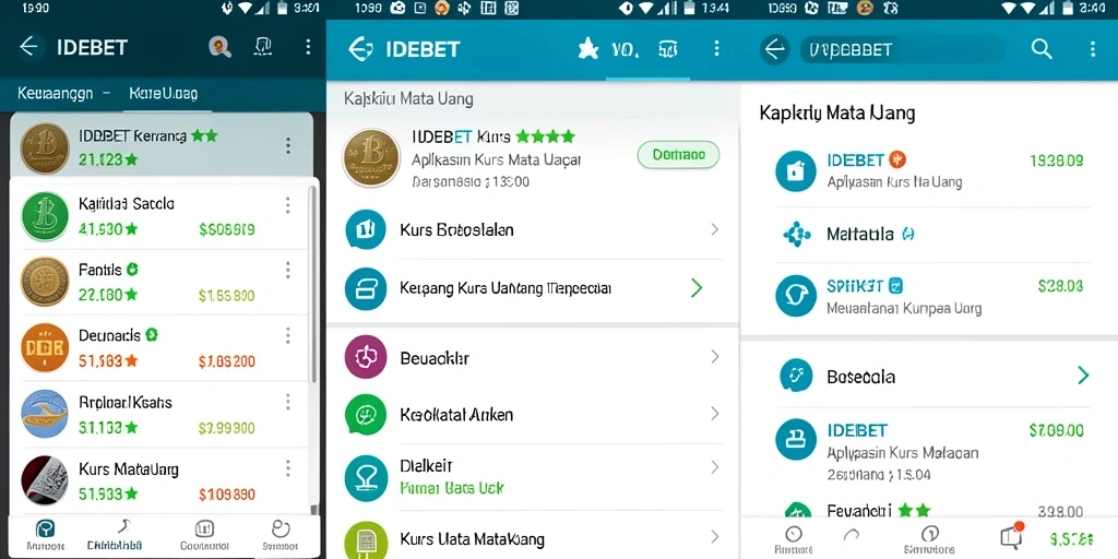 Tampilan antarmuka utama IDEBET dengan data kurs terkini.