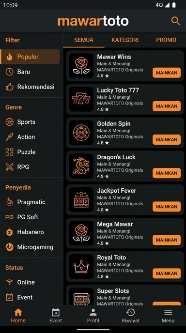 Tampilan katalog aplikasi mawartoto