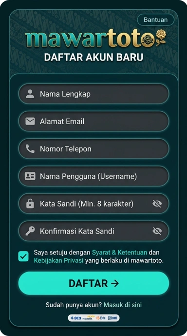 Tampilan halaman daftar mawartoto